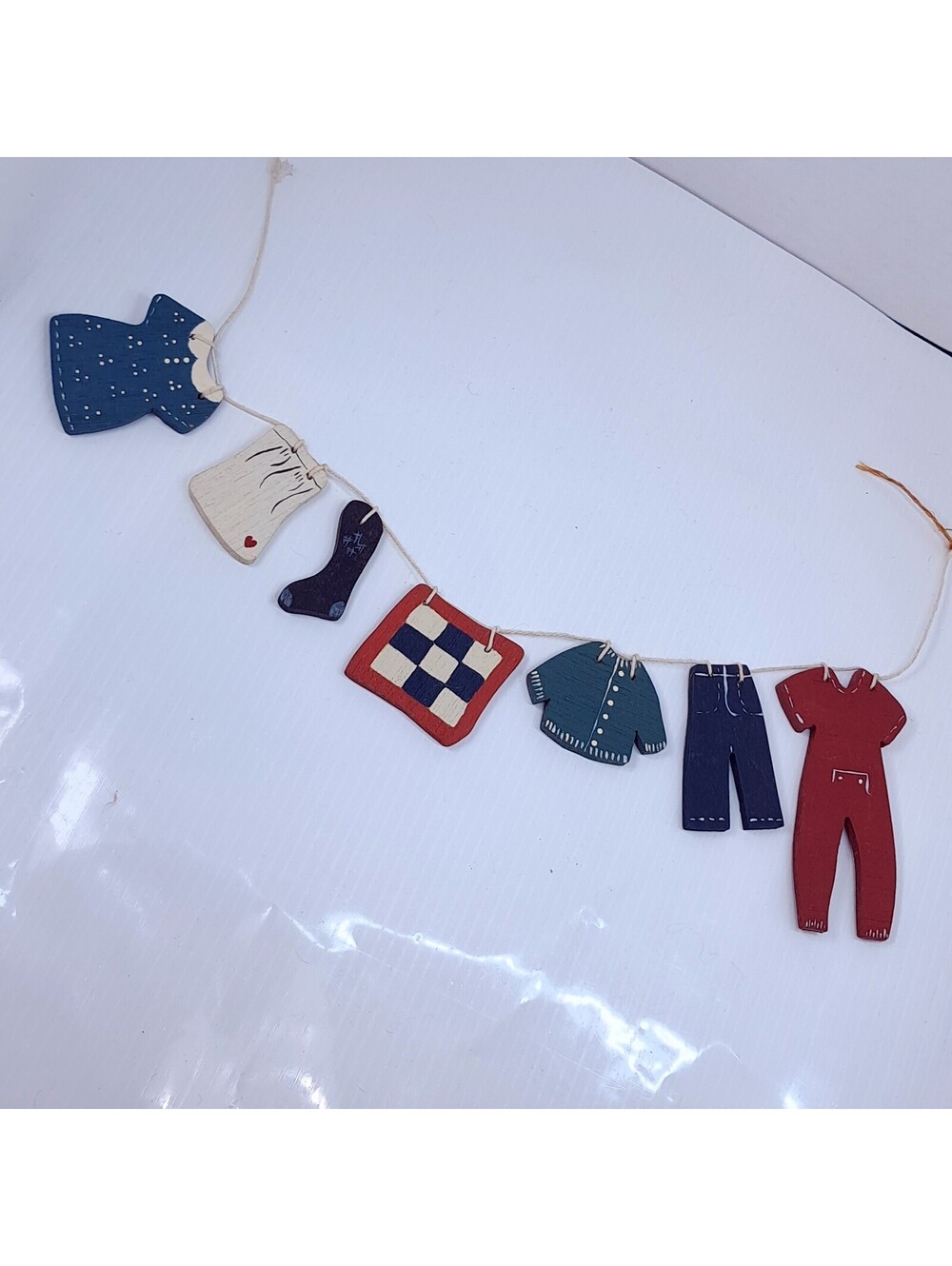 Wooden Laundry Decor Clothes on Clothes Line garland Farmhouse primitive cottage